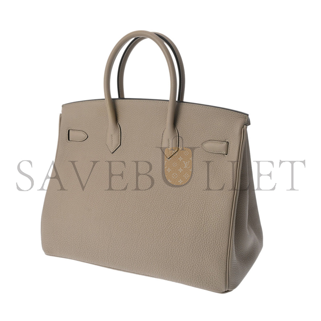 HERMÈS MASTER BIRKIN 25 CHEVRE LEATHER TURTLE DOVE GREY GOLD BUCKLE H028369CC81 (25*20*13cm)